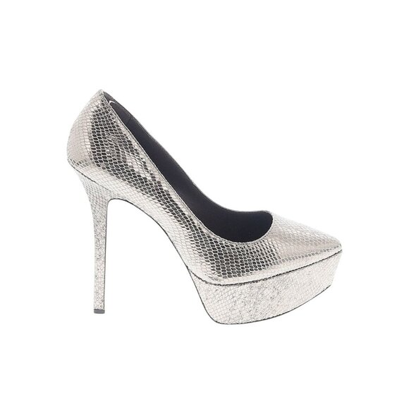 ALICE & OLIVIA Silver Leather Platform Heels Size 10 / 40 - Picture 13 of 14